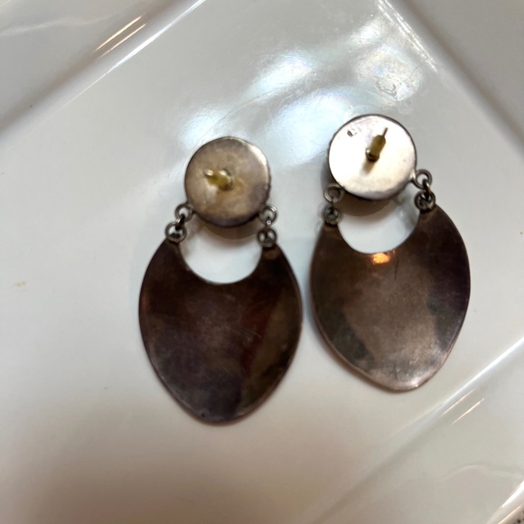 Vintage Onyx Earrings Black Shield Dangle 925 Sterling Silver Teardrop Tribal - Picture 6 of 11